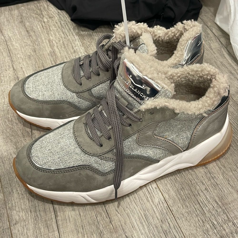 NEW Voile Blanche Julia Shearling Sneakers Suede Tweed Fur Lined Trainers Chunky